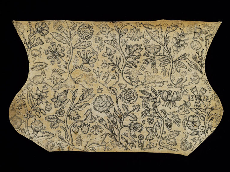 Blackwork embroidery coif from the early 17th century at the Victoria & Albert Museum in London