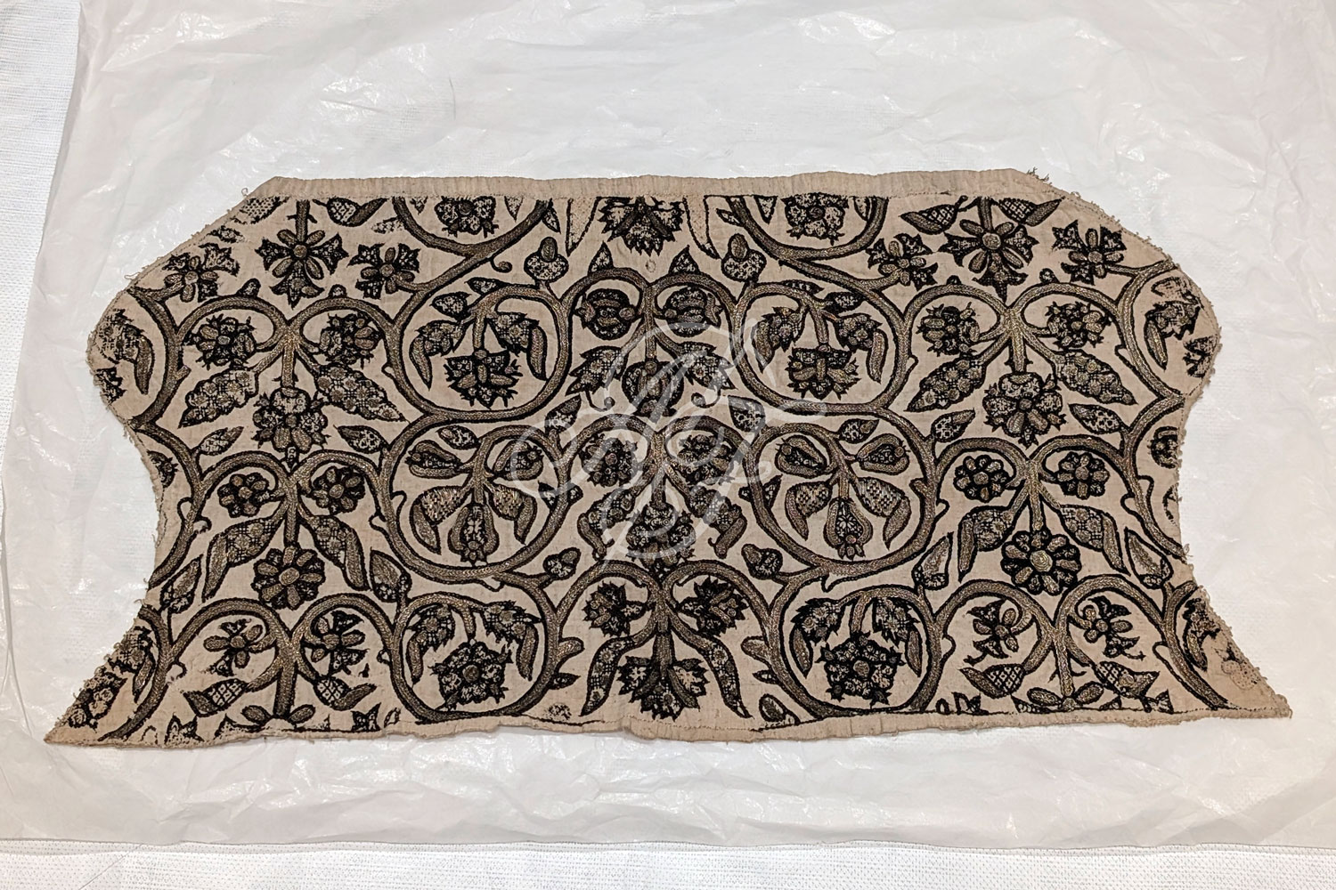 Elizabethan blackwork coif dated 1575-1599 at the Victoria and Albert Museum in London